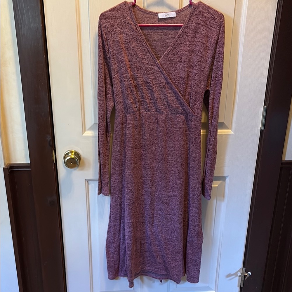 Nursing Purple Long Sleeve Dress Sz Medium